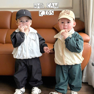 Bộ Đồ Bé Trai, Bộ Thu Đông Chất Gió Dài Tay Phối Màu, Quần Bo Gấu Cho Bé - Nhà Cam