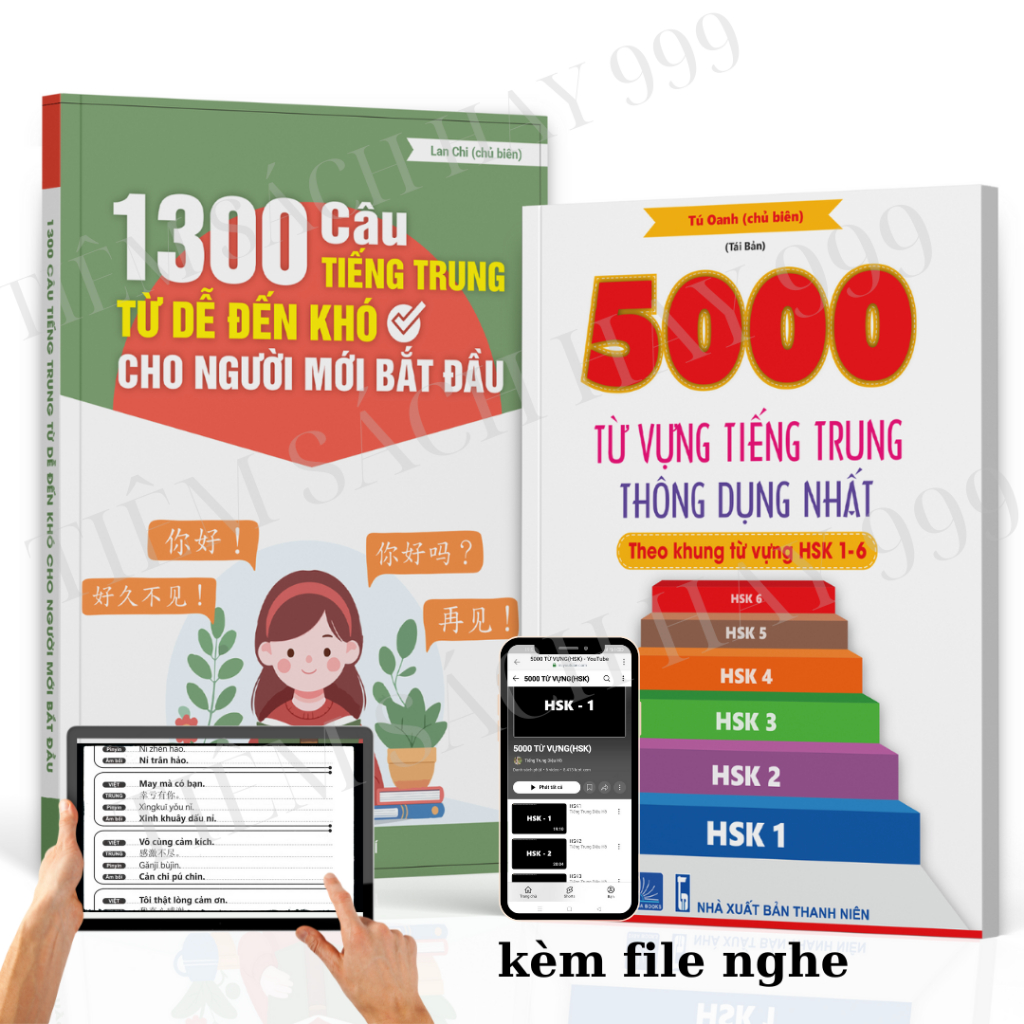 SÁCH-COMBO 5000 TỪ VỰNG TIẾNG TRUNG THÔNG DỤNG NHẤT VÀ SÁCH 1300 CÂU TIẾNG TRUNG (có file nghe)