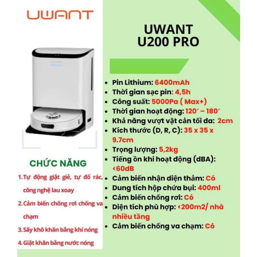 Robot hút bụi lau nhà Uwan U200 pro