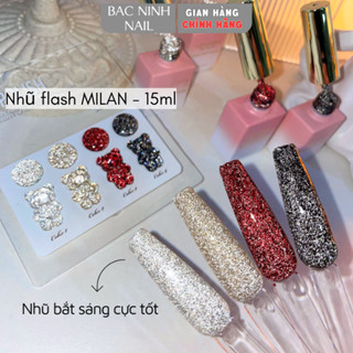 Sơn gel nhũ flash siêu sáng MILAN và VENDEENI dùng trang trí móng, nhũ flash đỏ đen siêu hot - lẻ chai 15ml