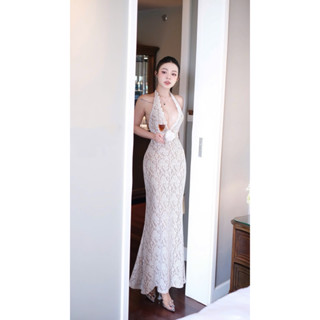 Đầm Maxi Đuôi Cá Ren Thun Cổ Yếm Khoét Sâu Gợi Cảm Ôm Body Sexy Quyến Rũ D2T OFFICIAL