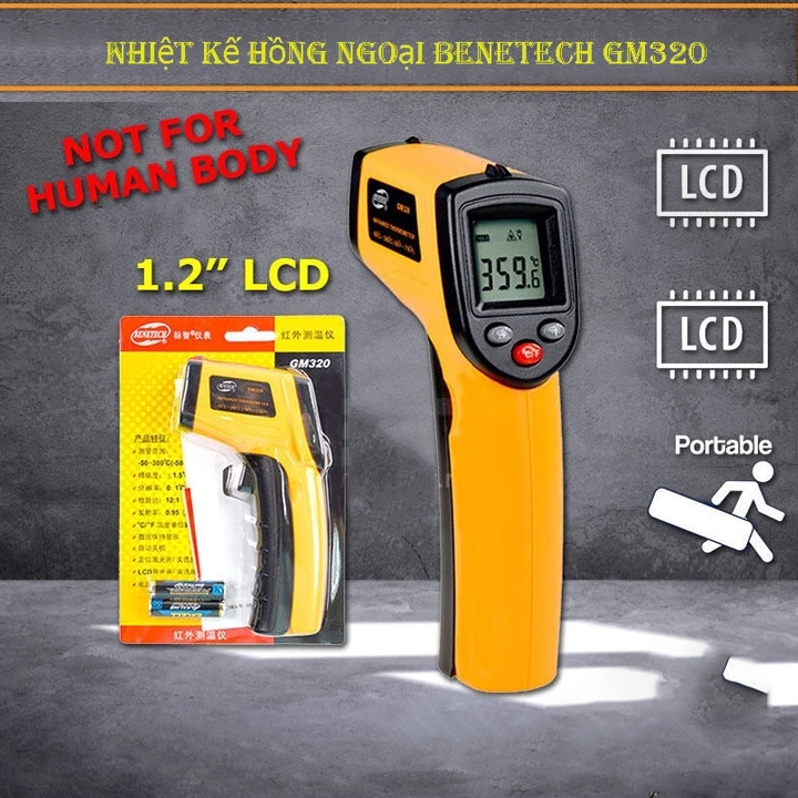 Nhiệt kế công nghiệp, nhiệt kế hồng ngoại không tiếp xúc, Máy đo nhiệt độ, nhiệt kế điện tử GM320