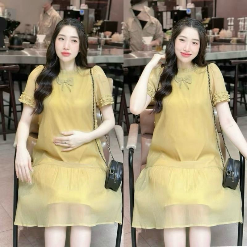 EVERMOM l Đầm bầu Rina viền bèo đính nơ form đuôi cá trẻ trung
