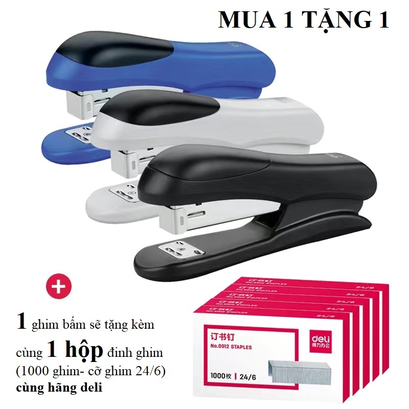 Dập ghim Deli 0308 I Ghim Bấm kim 20 tờ giấy 80gms/ lần dùng kim bấm số 24/6 Deli 0308 lần lắp <150 