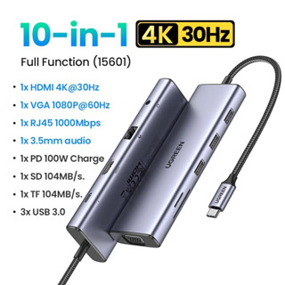 [Tổng hợp] Bộ chuyển đổi Hub UGREEN USB-C to HDMI + VGA + Đầu đọc thẻ SD TF+ Lan RJ45 + PD 9 in 1 15601 15600 15532