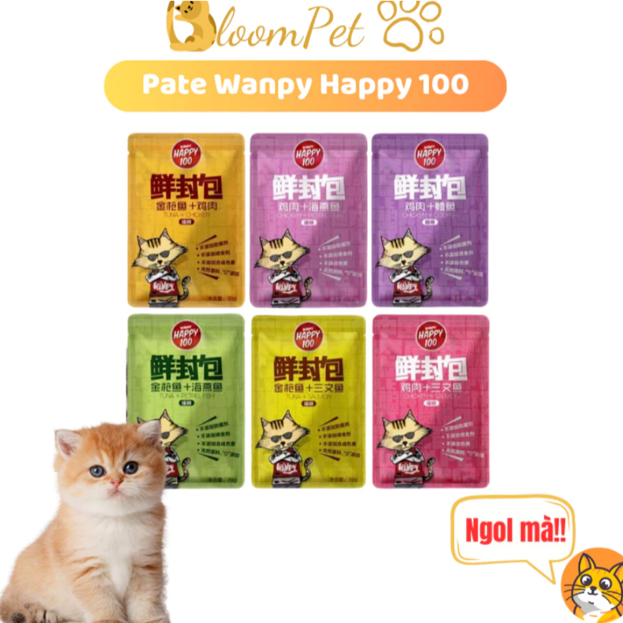 PATE HAPPY 100 Gói 70g - WANPY HAPPY 100 Thức Ăn Ướt Cho Mèo - Bloompet
