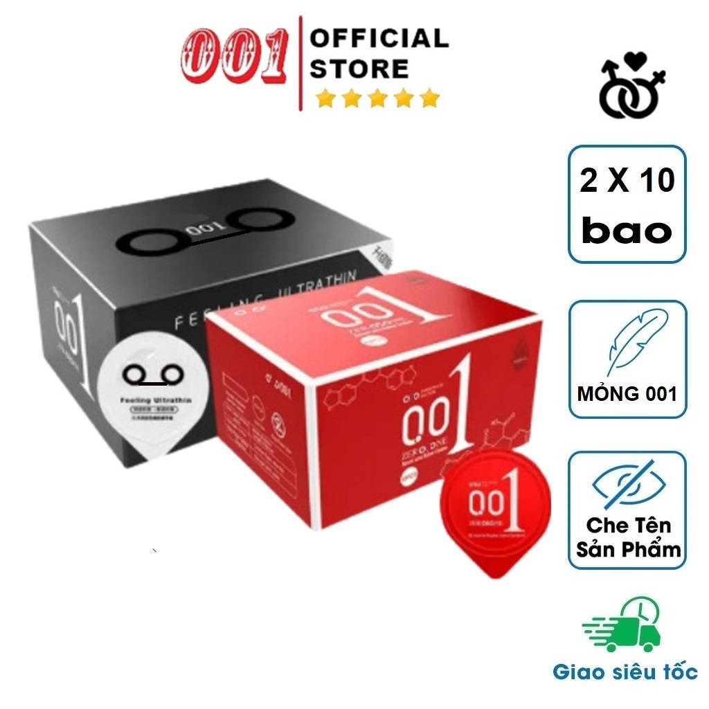Bao cao su 001, bcs siêu mỏng, truyền nhiệt, kéo dài thời gian, nhiều gel bôi trơn - 1 Hộp 10 bao