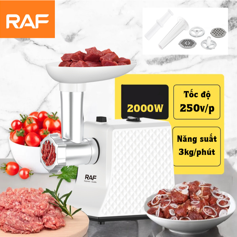 Máy xay thịt gia đình, máy đùn thịt nhồi xúc xích lạp xưởng RAF 2000W [BH 12 Tháng]