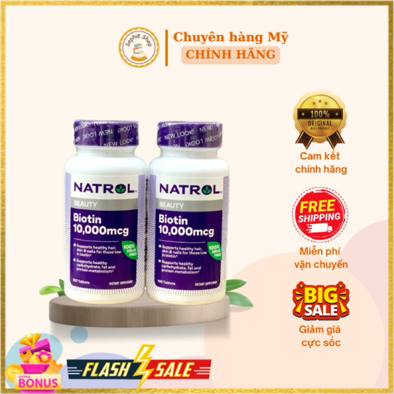 Viên Uống Natrol Biotin 10000 Mcg hộp 100 Viên Của Mỹ - Biotin 10.000 mcg