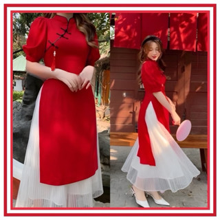   SHOP BIGSIZE NỮ 50KG ĐẾN 90KG   set áo dài cách tân Tết kiểu trung hoa cổ tàu chân váy von lưới 
