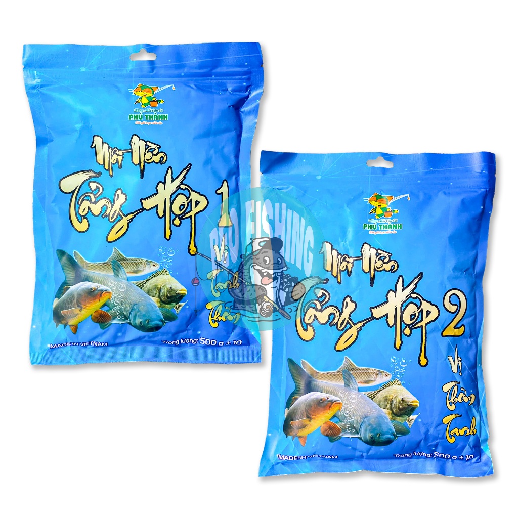 Mồi Câu Cá Tổng Hợp 1 - 2 Phú Thành 500g chuyên dùng câu Cá Chép, Cá Trắm, Cá Trôi, Cá Mè, Rô Phi