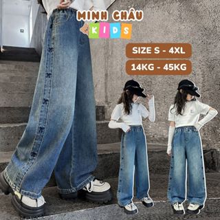 Quần Jean Ống Rộng Bé Gái 14 - 45Kg In Nơ Sườn Quần Bò Ống Rộng Mềm Mại Cho Bé Đi Học Đi Chơi QD09 Minh Châu Kids