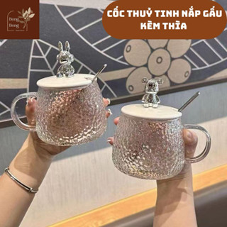  Cốc Thuỷ Tinh Nắp Gấu Kèm Thìa  Ảnh thật cuối  