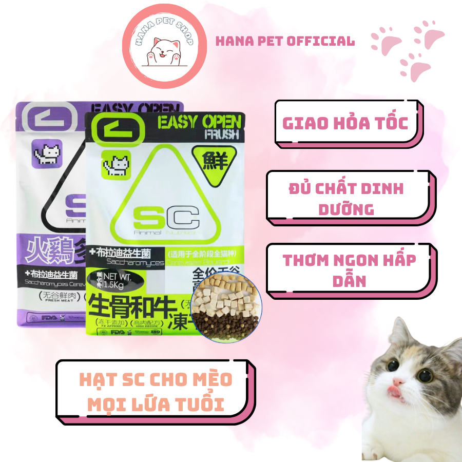 [Hoả tốc] Hạt SC cho mèo mọi lứa tuổi , protein lên đến 42%, có men vi sinh, topping 10%, SC, hạt Sc