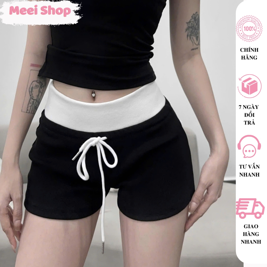 Quần Đùi Nữ Cạp Cao Bảng To Ôm Body Meei Shop, Quần Short Nữ Chất Gân Tăm Dày Dặn Nhiều Màu Bảng Eo 