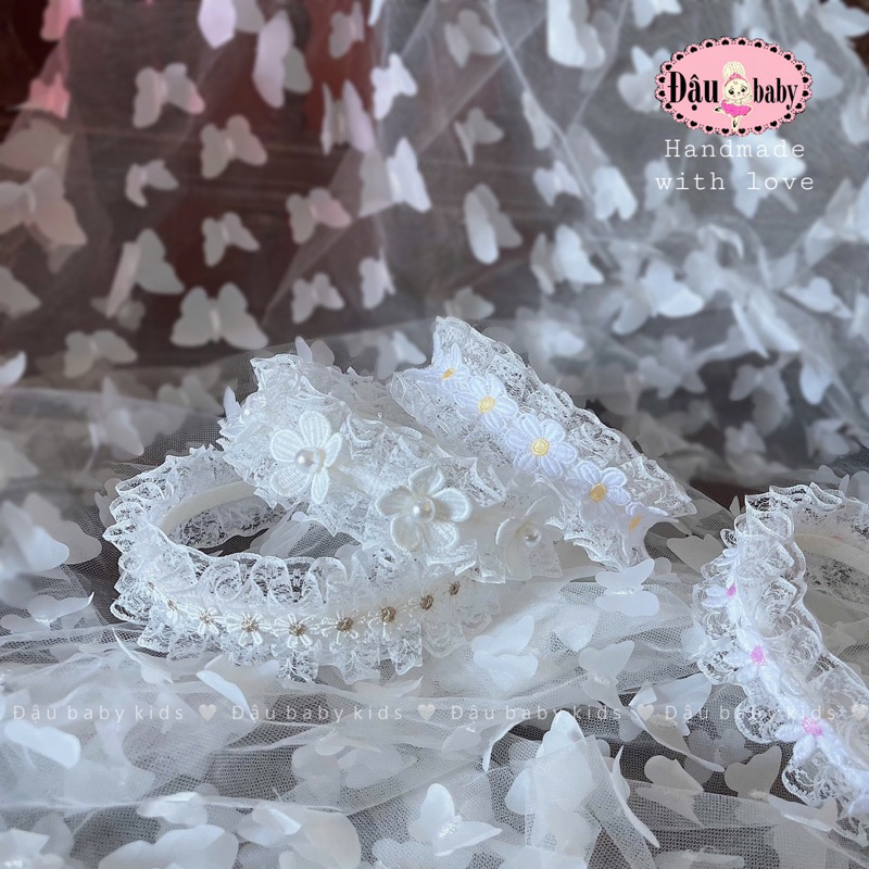 Bờm/ cài lolita công chúa ren trắng đính hoa madeby Đậu Baby Kid