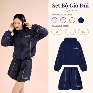 Set Bộ Gió Quần Đùi ECOCHIC DELINE Chính Hãng Áo Khoác Quần Đùi Bo Chun Vải Nhăn Thể Thao Năng Động B099