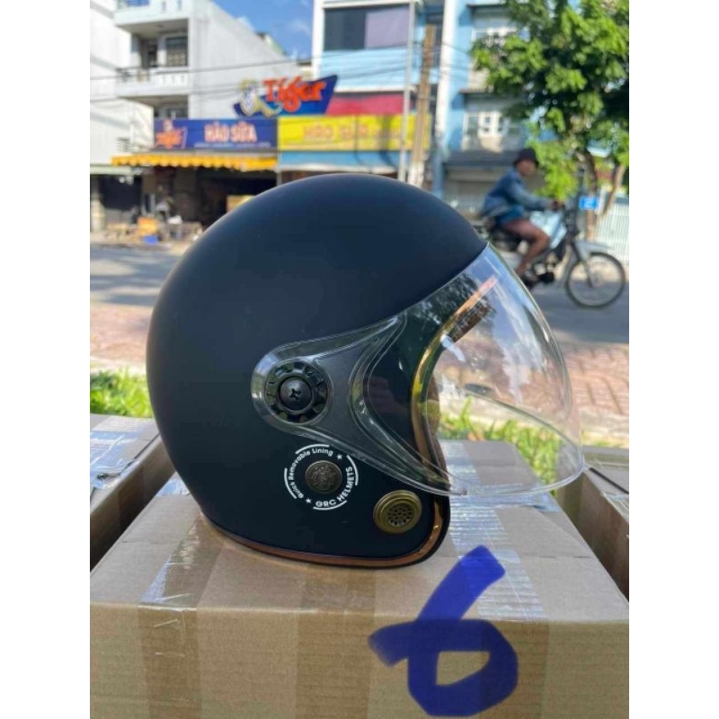 Nón/mũ bảo hiểm 3/4 GRX viền đồng cao cấp - kính trắng phù hợp cả nam lẫn nữ, Freesize (56-60cm)