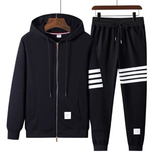   Mã SHOPWIN30 giảm 30K đơn 48K  Bộ thể thao nam thu đông 4 sọc bộ quần áo nỉ nam nữ chất liệu nỉ áo khoác kéo có nón 