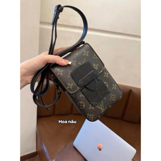 túi đt đeo chéo hoa nâu,hoa đen nhiều ngăn size 18 nam nữ đều có thể dùng đc