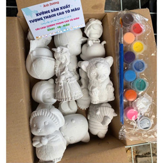  Bộ 10 tượng thạch cao tô màu các con vật kèm 12 màu cọ khay màu làm quà tặng cho bé 