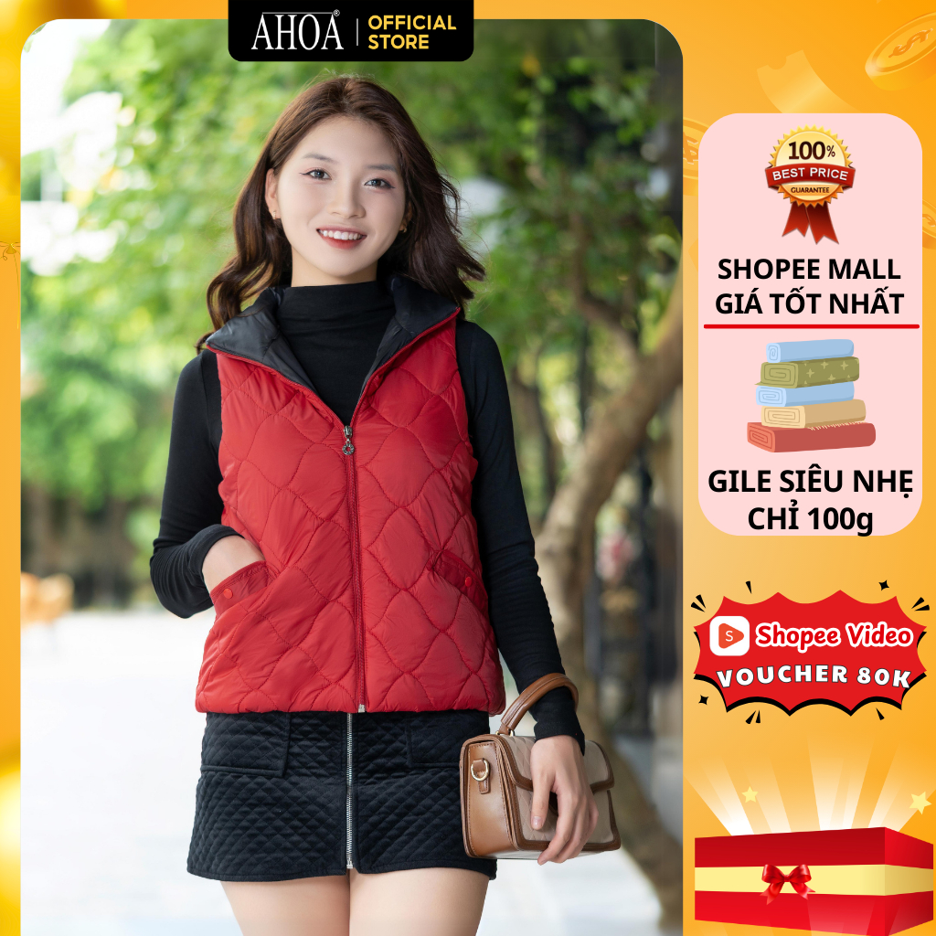  Áo Phao Gile Nữ Siêu Nhẹ AHOA Cổ Cao Bigsize Áo Khoác Phao Nữ Cho Mẹ Trần Bông GL01 