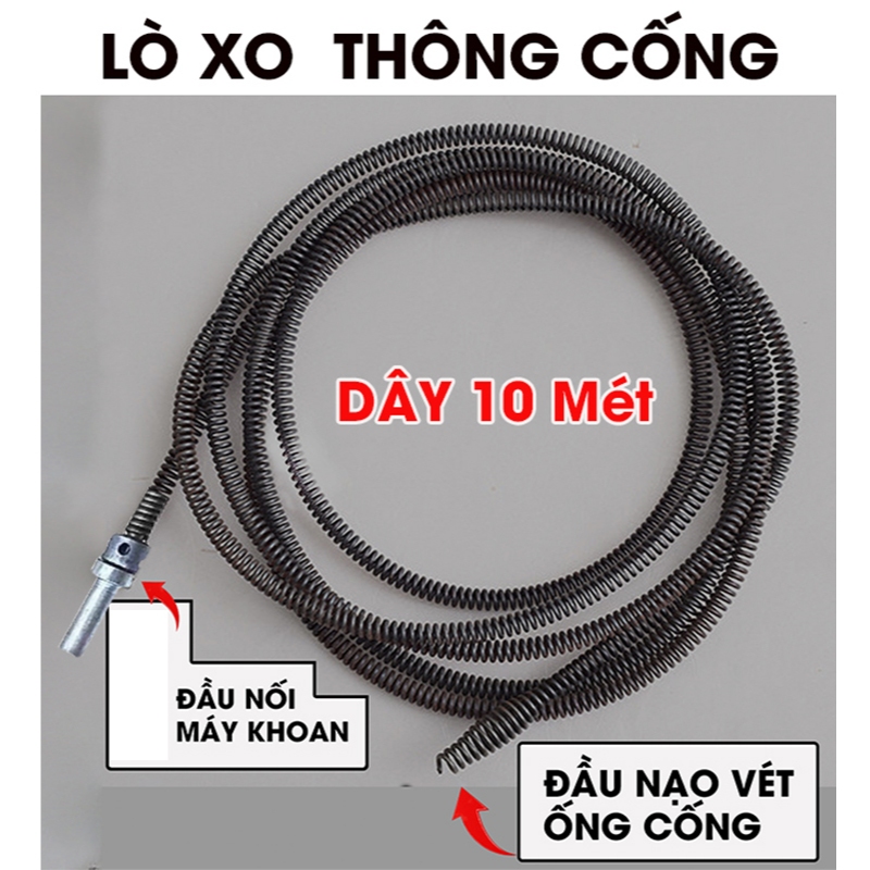 Dây Lò Xo Thông Cống .lò xo gắng máy khoan phi Ø10,tay quay thủ công , chiều dài 3m, 5m,8m,10m,12m,15,20m
