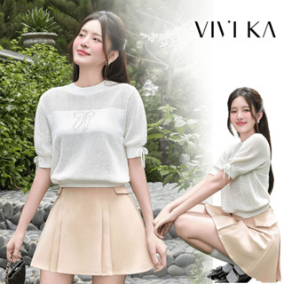 Set Đồ Nữ VIVIKA Áo Dệt Knit Nơ Tay Lỡ Chân Váy Form Chữ A Kaki Túi Đắp Nữ Váy Thiết Kế Cao Cấp VKAO00521 VKCV00326