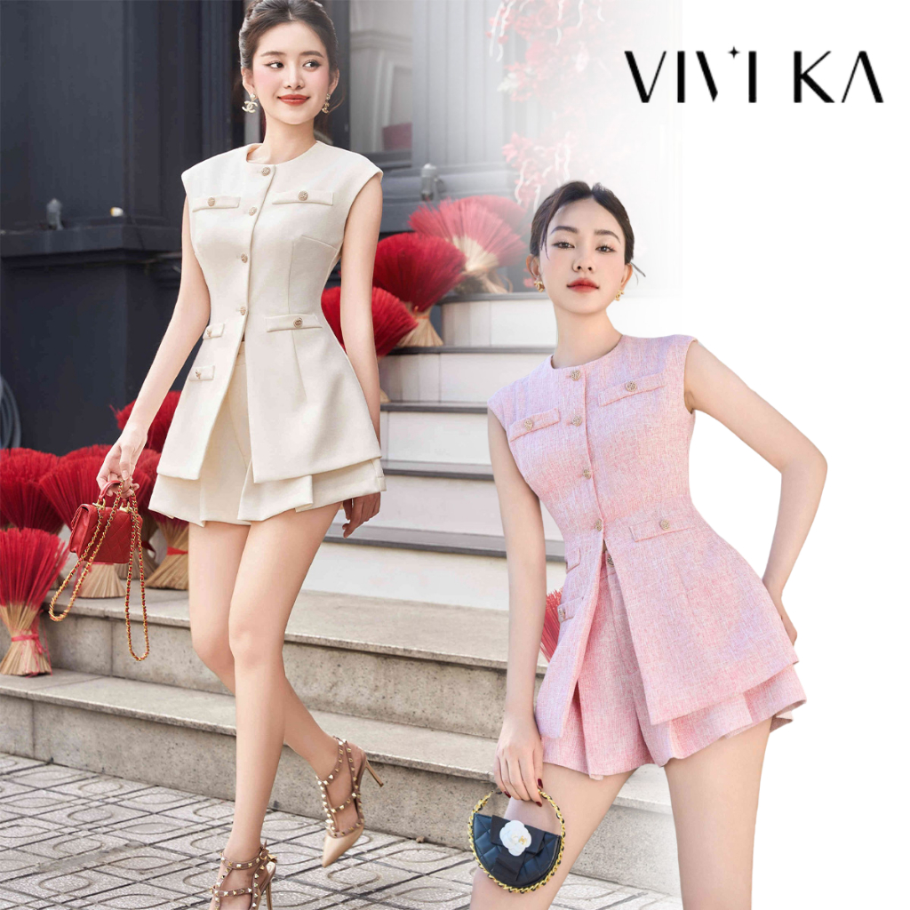 Set Đồ Nữ VIVIKA Áo Sát Nách Nữ Vải Tex Quần Short Ngắn, Set Đồ Nữ Sang Chảnh Thanh Lịch Váy Thiết Kế Cao Cấp VKSE00468