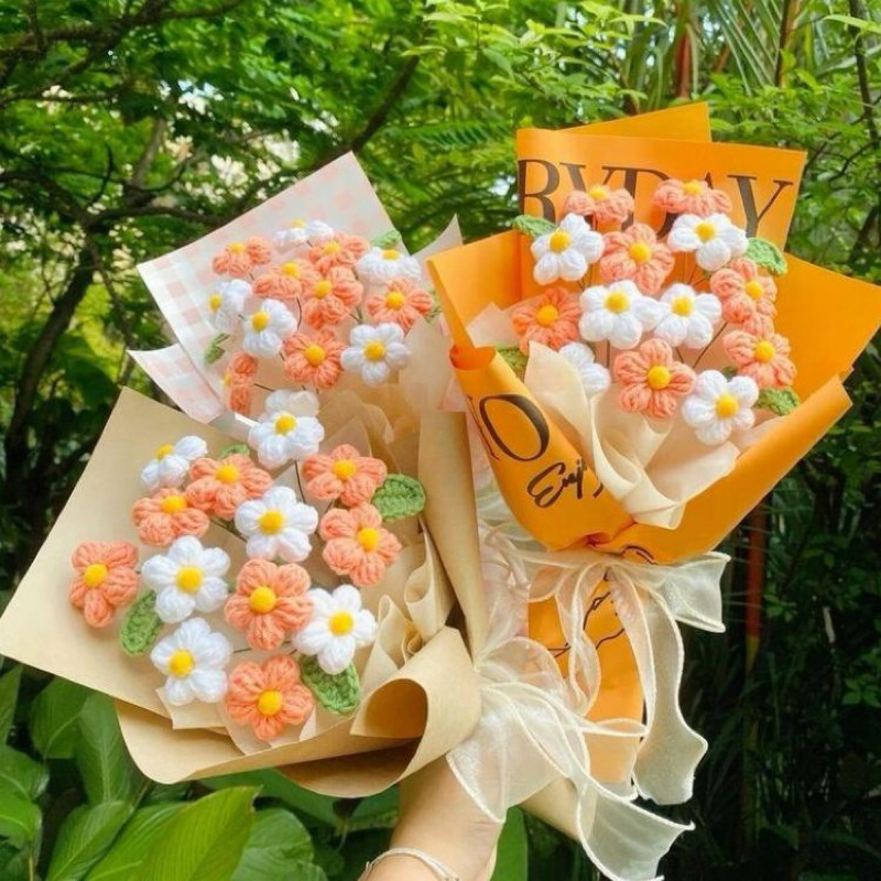 🌸🌼Hoa 6 cánh bằng len làm ghim cài, kẹp tóc, móc khóa🌸… (HANDMADE)