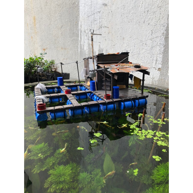 Mô hình nhà nổi ( nhà bè ) thả hồ cá thuỷ sinh kt 31-25-18 ( drc )