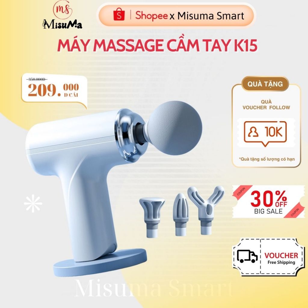 Máy massage cầm tay MISUMA, Súng massage cao cấp có cảm biến bộ máy giãn cơ đấm lưng nhỏ gọn