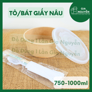 Combo 50 Tô Bát Giấy Nâu 750ml - 1000ml Đựng Đồ Khô, Đồ Nước, Đựng Bún Phở Mỳ Cháo, Salad,...