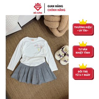Set Áo Trắng Tay Dài Nhún (In Hình) Kèm Chân Váy Xếp Li Dạ BÉ CƯNG Dành Cho Bé Gái