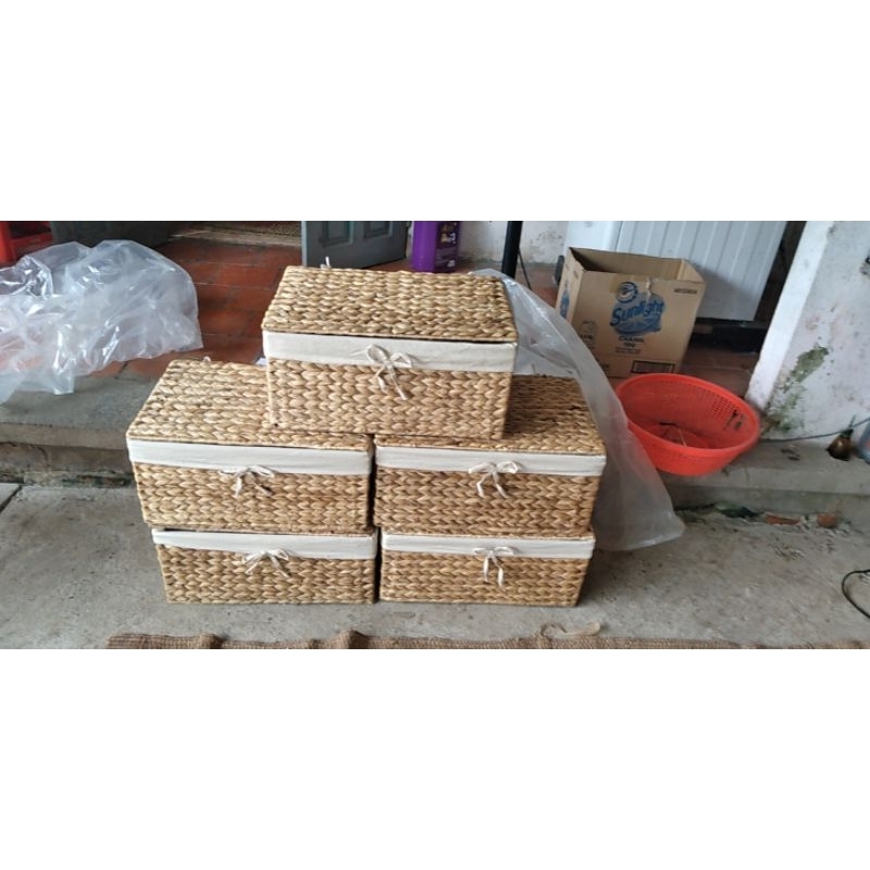 Xưởng sỉ Giỏ lục bình đựng đồ kiểu đan mắt na