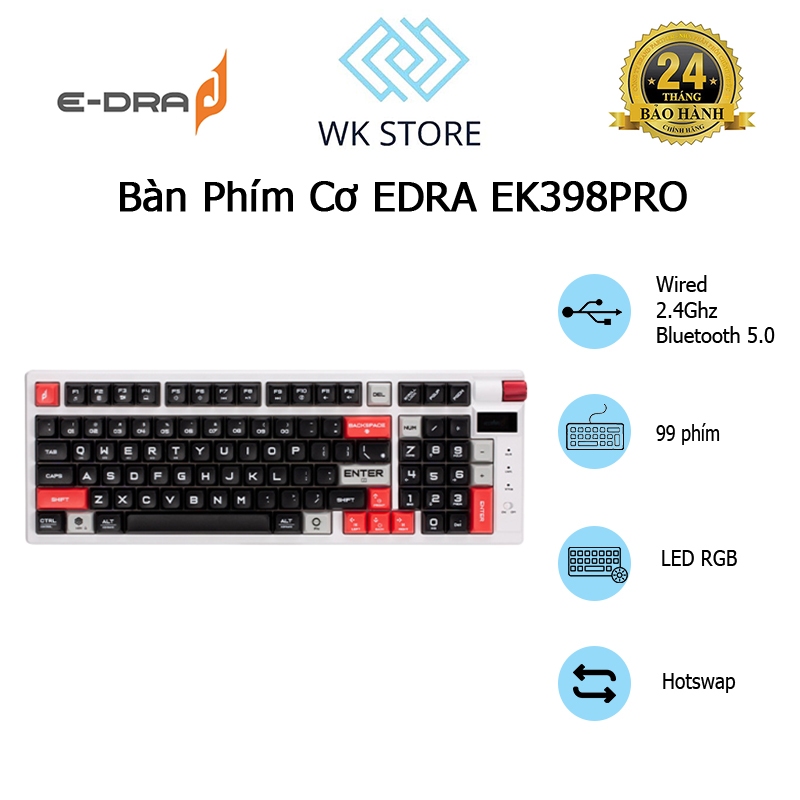 Bàn Phím Cơ EDRA EK398 PRO | Triple Mode | Mới | Bảo hành 24 Tháng