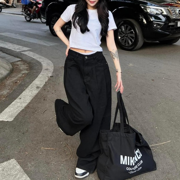 Quần Jean Đen Form Suông Rộng GODMOTHER Quần Jean Cạp Trễ Ống Suông Nam Nữ Unisex Thoải Mái | BigBuy360 - bigbuy360.vn