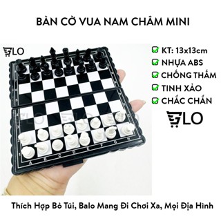 Bàn Cờ Vua 13x13cm Nam Châm Hít Mini Trắng Đen, Nhỏ Đẹp Bỏ Túi Cao Cấp, Gấp Gọn Kiêm Hộp Đựng Chuẩn Quốc Tế