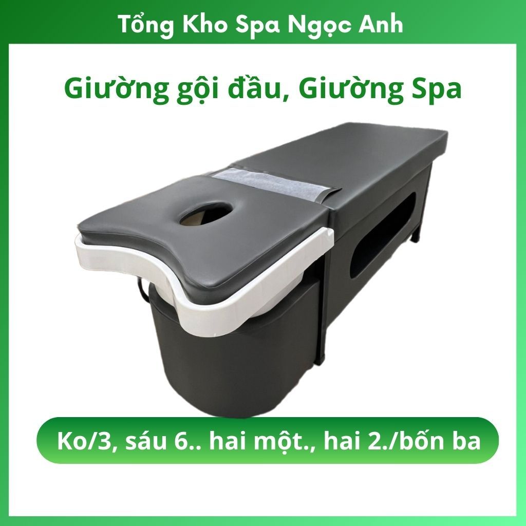Giường gội đầu 2in1 cao cấp Giường gội đầu dưỡng sinh khung gỗ thịt nhập khẩu, màu đen, xám, nâu