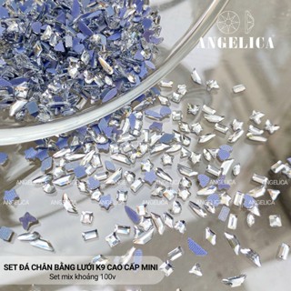 Set đá chân bằng mini và mix size nail siêu bền màu trắng, vàng trà chân lưới size bé nhỏ trang trí móng ANGELICA CBL