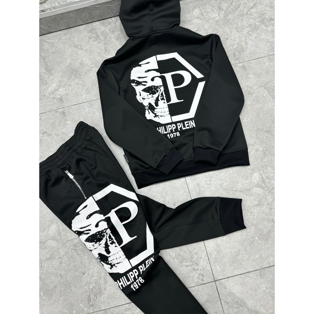 Bộ nỉ nam Philipp Đầu Lâu 1978 thể thao có mũ thu đông - set quần áo nam thu đông, áo hoodie mũ 2 lớp aa