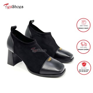 Giày boot nữ cổ thấp da lộn cao cấp thời trang ankle boot mũi captoe cá tính gót trụ 7cm TEX SHOES A62-3