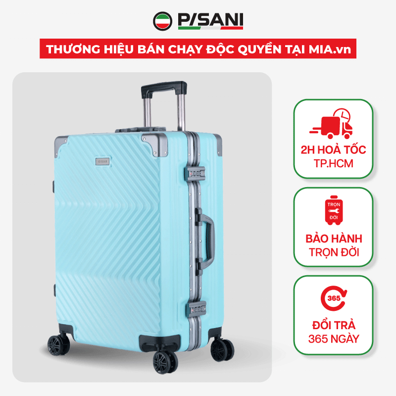 Vali Kéo Du Lịch Pisani X9 size 20/24/28 Khoá Khung Bảo Mật Nhựa PC Chắc Chắn Bền Bỉ- Bảo Hành Trọn Đời