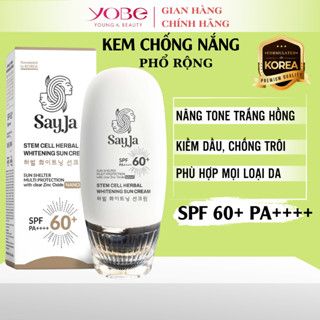 Kem chống nắng phổ rộng Sayja nâng tone, dưỡng trắng da chống tia UVA UVB, SPF60+ PA++++ dung tích 50ml