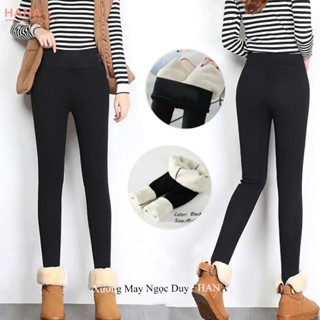 Quần nỉ lót lông nữ HÀNG ĐẸP mùa đông ấm giữ nhiệt ôm body tôn dáng - Quần legging nỉ cạp cao có túi trước vải co giãn