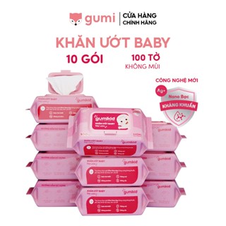 (KID)Thùng 10 gói khăn ướt Gumi không cồn không parabens cao cấp dành cho em bé.