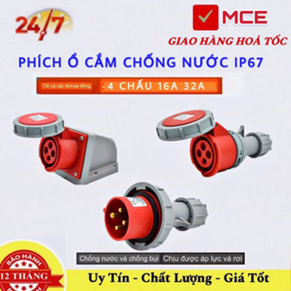 Ổ Phích Cắm Công Nghiệp 16A  32A 3 Pha 4 chấu nắp xoay chống nước di động và cố định, tiêu chuẩn IP67