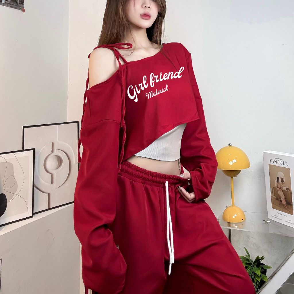 ÁO KAKI LỆCH VAI FORM CROP GIRLFRIENDS PHỐI DÂY TAY DÀI FORM RỘNG FFCLUB MIX | BigBuy360 - bigbuy360.vn