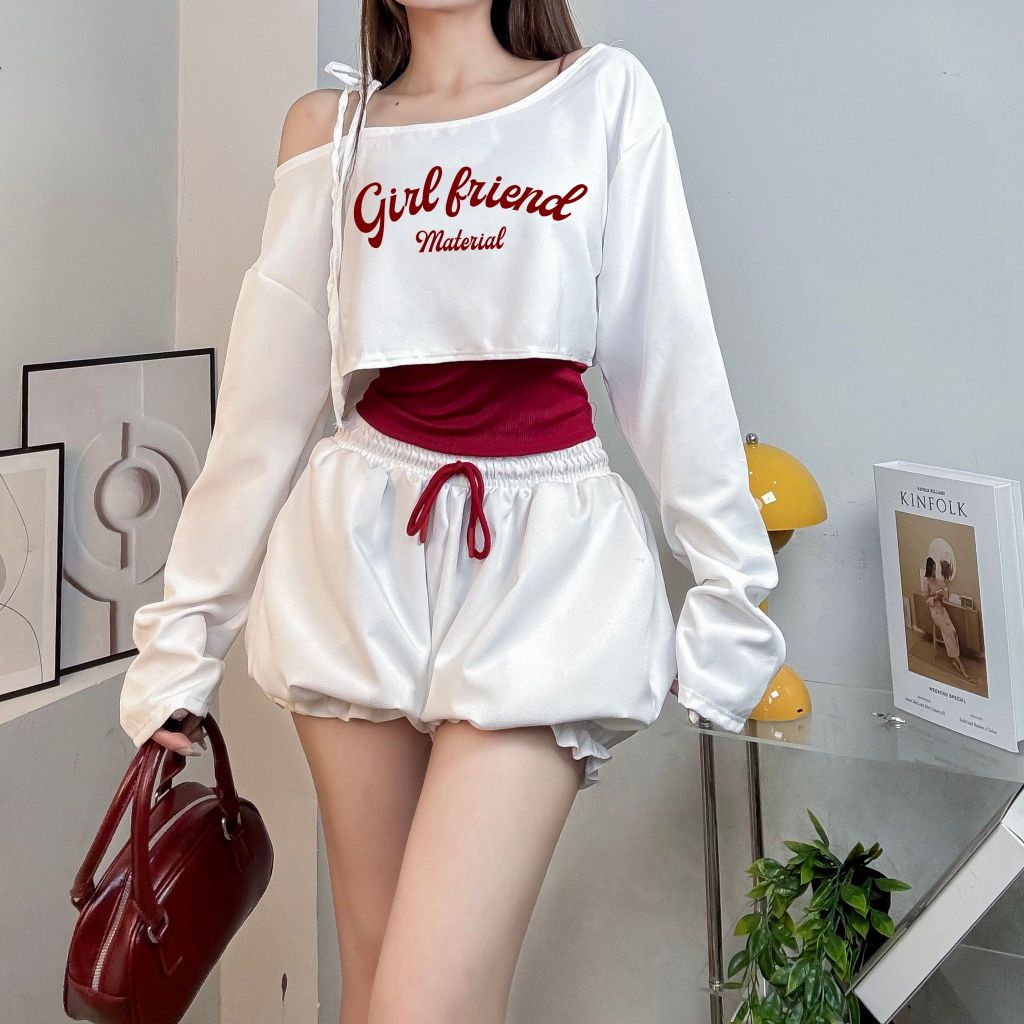 ÁO KAKI LỆCH VAI FORM CROP GIRLFRIENDS PHỐI DÂY TAY DÀI FORM RỘNG FFCLUB MIX | BigBuy360 - bigbuy360.vn