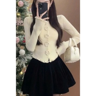 Áo Tay Dài có cúc thêu nơ, áo khoác cardigan Dài Cổ Tròn Màu Sắc Đơn Giản Cho Nữ Ant Girl_B1V7S